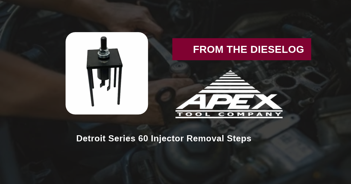 Step-by-step close up layout of ATC J47372 injector puller mounted on a Detroit Series 60 cylinder head deck